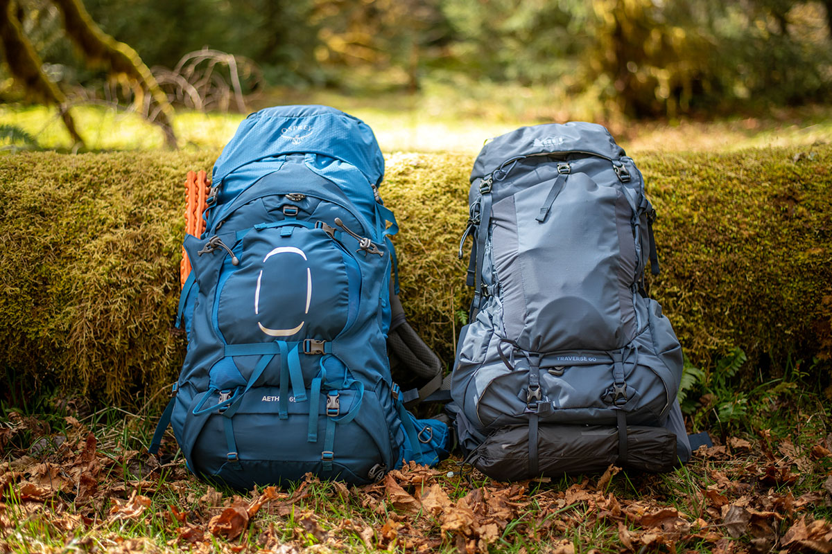 REI Co-op Traverse 60 backpack (next to Osprey Aether 65)